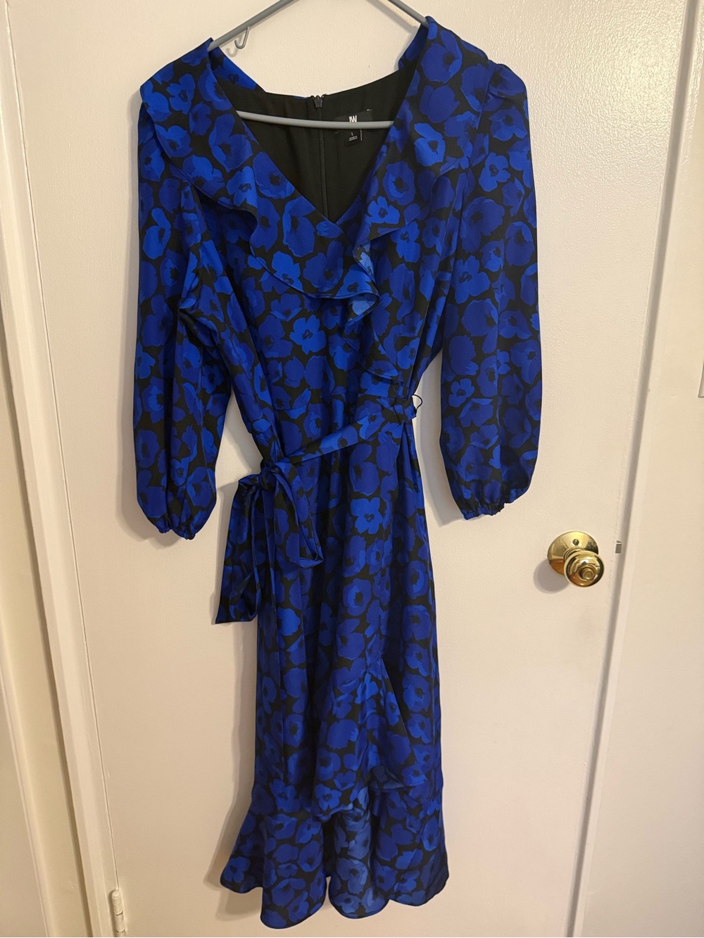 Jason Wu Stunning Blue and Black Floral Midi Wrap Dress